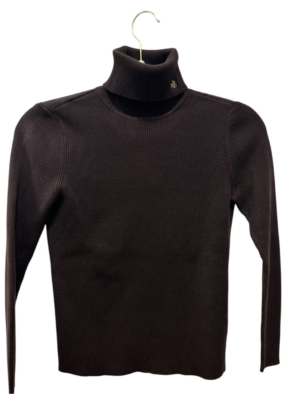 Lauren Ralph Lauren Ribbed Cotton Turtleneck Sweater Brown P/S